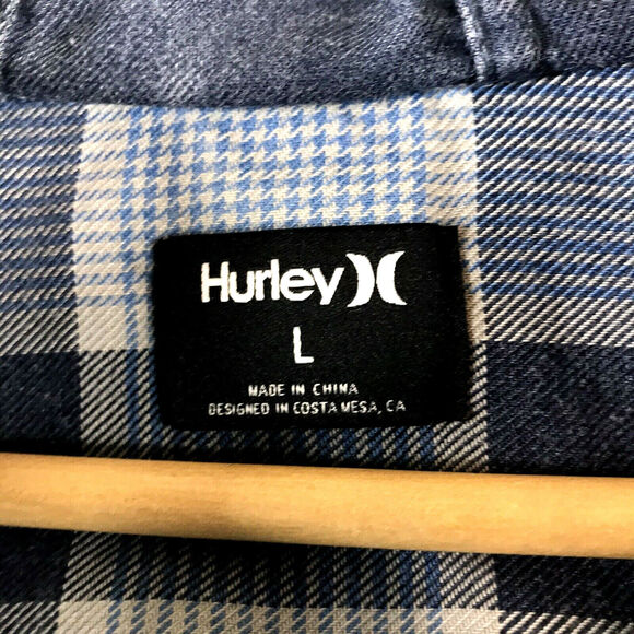 Hurley Mens S Landon Hood Long Sleeve Shirt w Attached Hood Blue Gray Plaid $55 - Picture 3 of 5